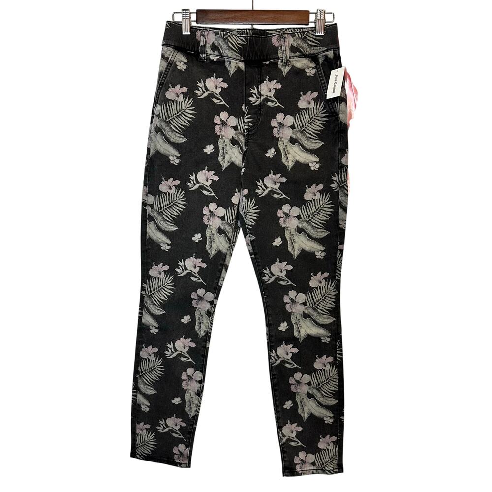 Juicy Couture California‎ Skinny Jeans Sz 27 Black Palm Floral Print NWT + Scarf